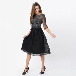 Chi Chi London Black & Silver Embroidered Sleeved Mya Cocktail Dress